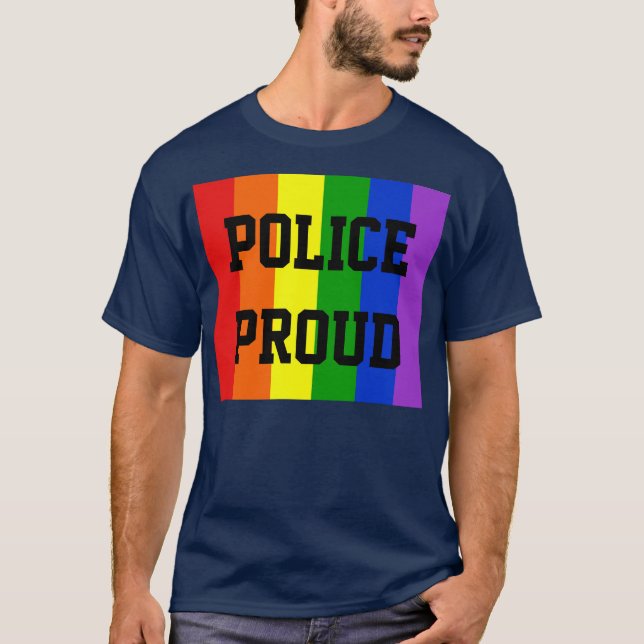 T-shirts gris-arc-en-ciel joyeux de la police (Devant)
