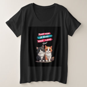 T-shirts noirs fillette/femme, design de chat.