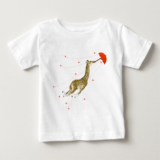 T-shirts Whimsical Giraffe Red Butterfly (Devant)