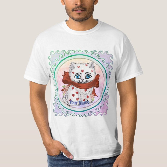 T-shirts White Kitten Hearts (Devant)