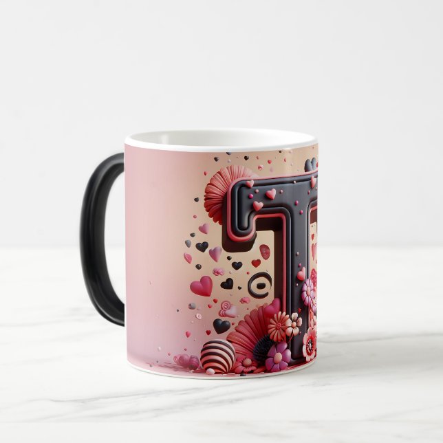 T Valentine alphabet 3D Verwandlungstasse (Vorderseite Links)