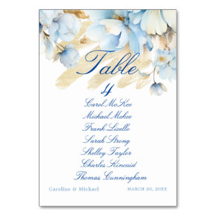 Tab für Hochzeitstisch mit blauer Blume Tischnummer