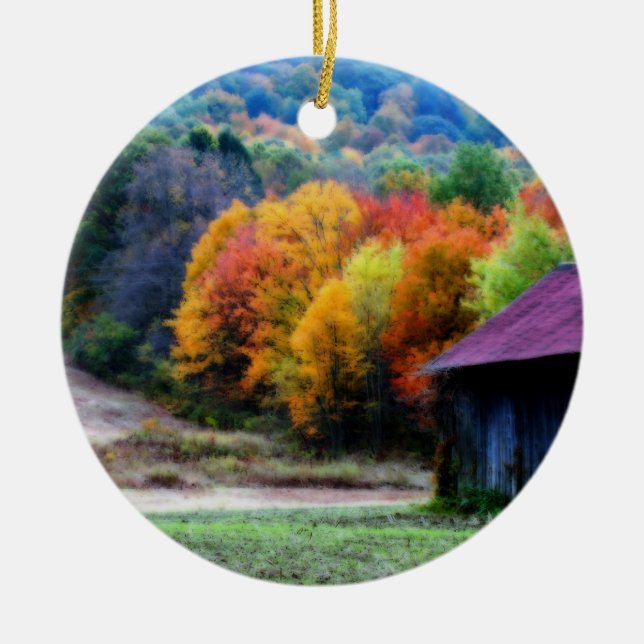 Tabak-Scheunen-Herbstlaub-Natur-Verzierung Keramikornament (Vorne)