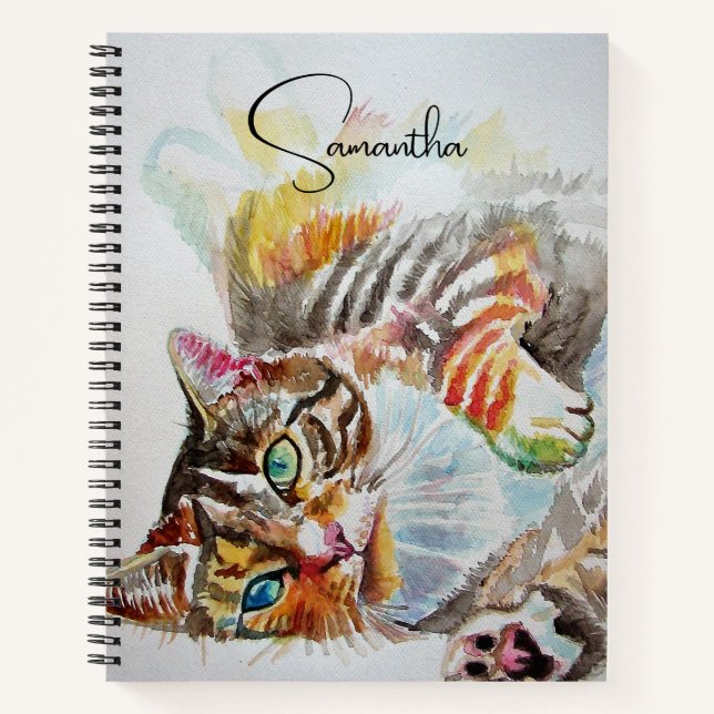 Tabbtabellen Niedlich Katzen Aquarell Notebook Notizbuch (Vorderseite)