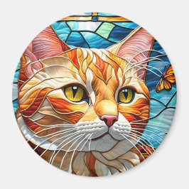 Tabby art stained glass cat colorful modern style magnet