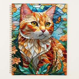 Tabby art stained glass cat colorful modern style planer