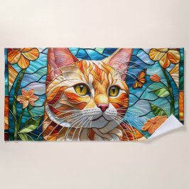 Tabby art stained glass cat colorful modern style strandtuch