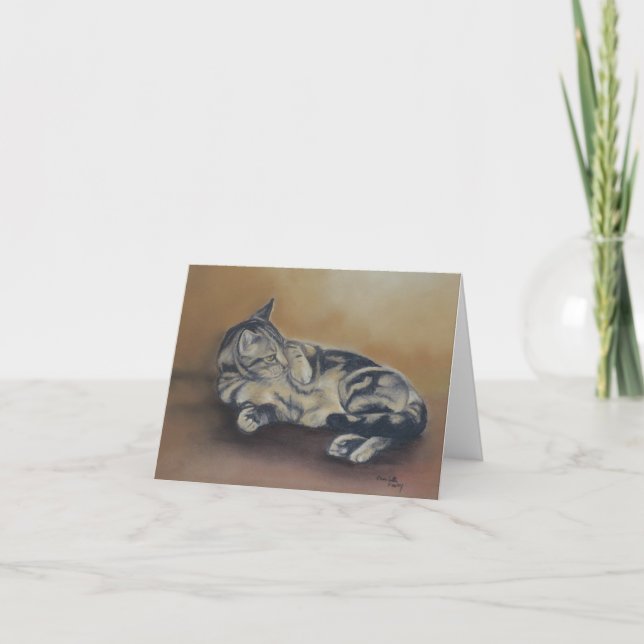 Tabby-Bauch-Katzen-Kunst-Anmerkungs-Karte Karte (Vorderseite)