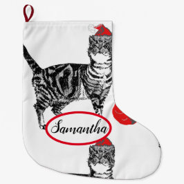 Tabby Black and White Cat Cats Weihnachtszeit Stru Großer Weihnachtsstrumpf