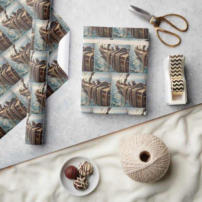 Tabby Cap on Nautical Boat Ropes Geschenkpapier (Kunsthandwerk)