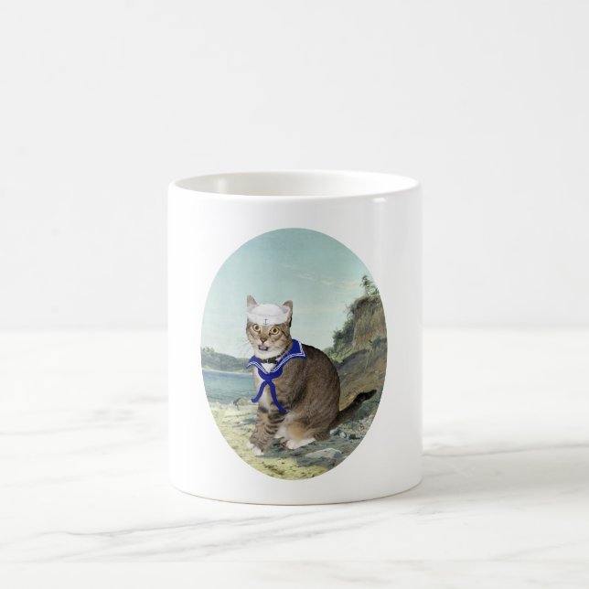 Tabby Cat am Strand Kaffeetasse (Mittel)