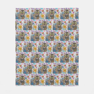 Tabby cat and flowers blanket  fleecedecke
