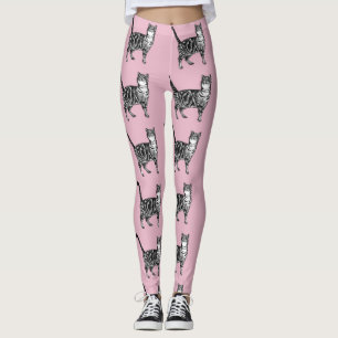 Tabby Cat Animal Leggings noir et rose