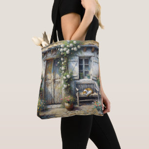 Tabby Cat Auf der alten Bank Tasche