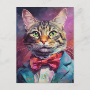 TABBY CAT BODEN KRAWATTE ANZUG ART Postkarte