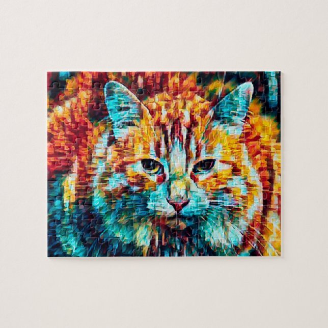Tabby Cat Boho Orange Blue Colorful (Horizontal)