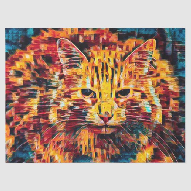Tabby Cat Boho Yellow Blue Frische Pasta machen Seidenpapier (Vorderseite)
