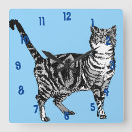Tabby Cat Cats Art Animal Kinder Light Blue Quadratische Wanduhr