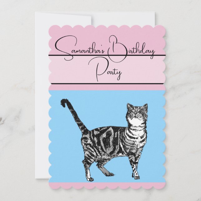 Tabby Cat Cats Rose bleu Anniversaire Invitation (Devant)