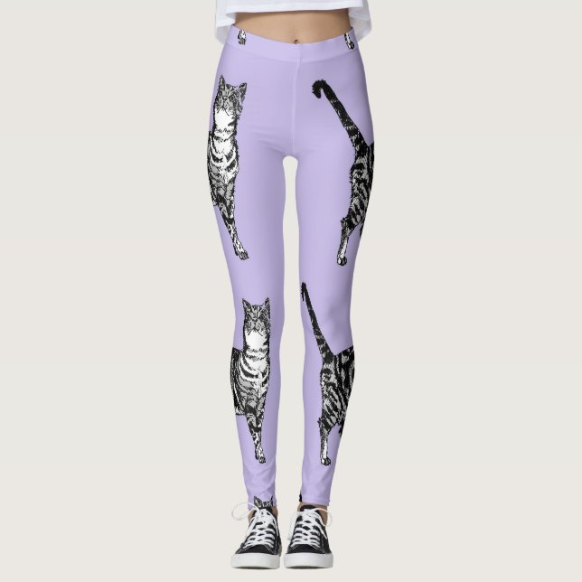 Tabby Cat Cool Animal Black and Pupulous Leggings (Vorderseite)