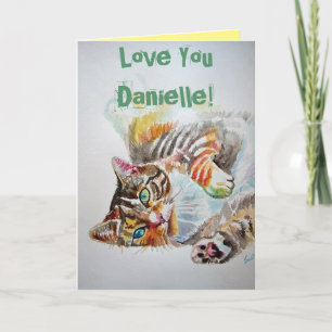 Tabby Cat Cute Cats Love Watercolor Carte d'annive
