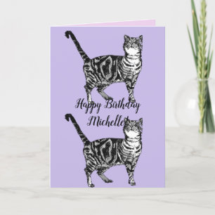 Tabby Cat Cute Cats Pink Art Dessin Carte Annivers