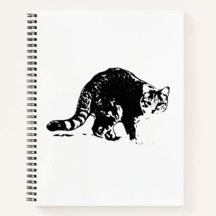 Tabby Cat Full Body Black & White Notebook Notizbuch