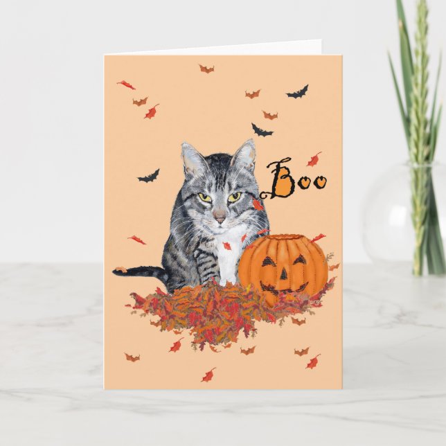 Tabby Cat Halloween Karte (Vorderseite)