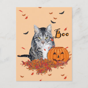 Tabby Cat Halloween Postkarte