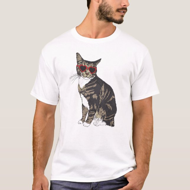 Tabby Cat Heart Glasses T-Shirt (Vorderseite)
