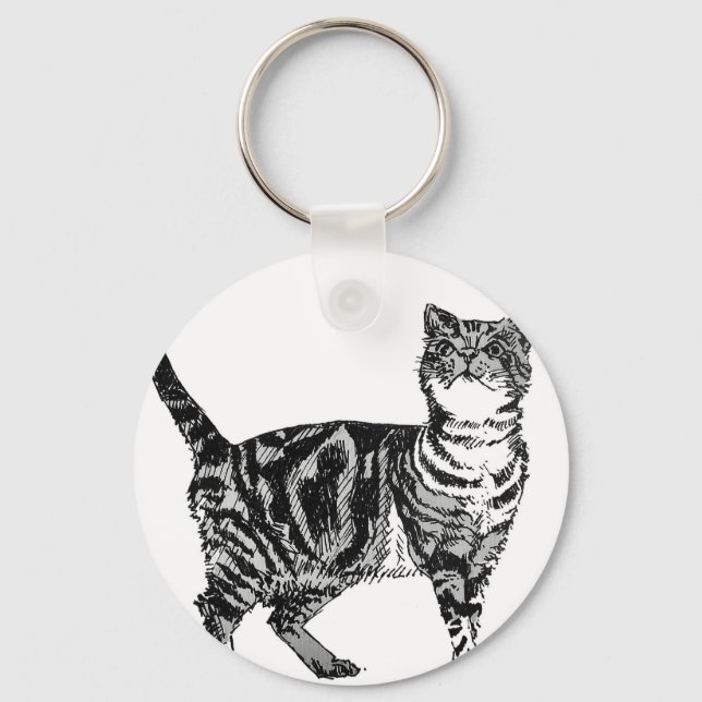 Tabby Cat Illustration Niedliche Katzen Tabbies Ge Schlüsselanhänger (Vorderseite)
