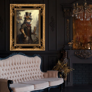 Tabby Cat in a Steampunk Outfit AI Generated Poster