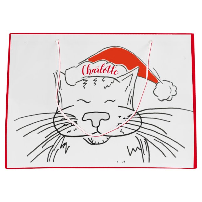 Tabby cat in der Weihnachtsmannmütze Weihnachten Große Geschenktüte (Vorderseite)