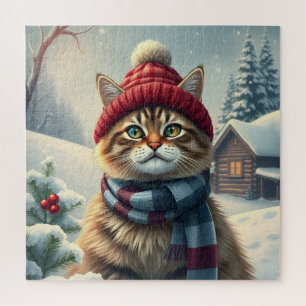 Tabby Cat in Preppy Winter Attraktion und Hat Wint