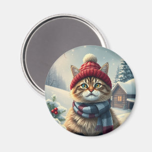 Tabby Cat in Preppy Winter Attraktion und Hat Wint Magnet
