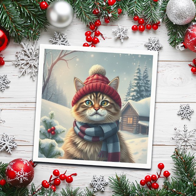 Tabby Cat in Preppy Winter Attraktion und Hat Wint Serviette (Von Creator hochgeladen)