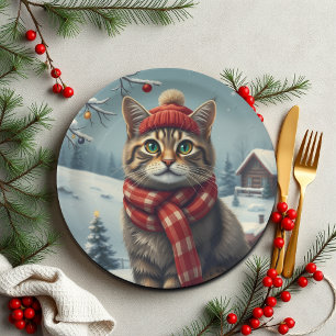 Tabby Cat in Preppy Winter Attraktion und Hut Pappteller