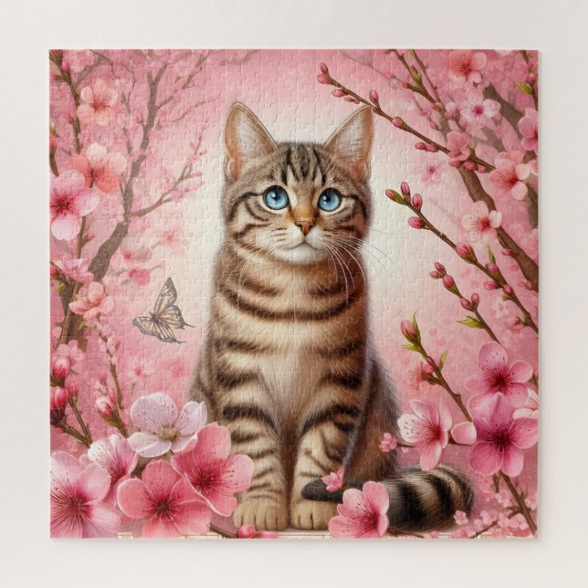 Tabby Cat Japanese Cherry Blossom Blume Kitten (Vertikal)
