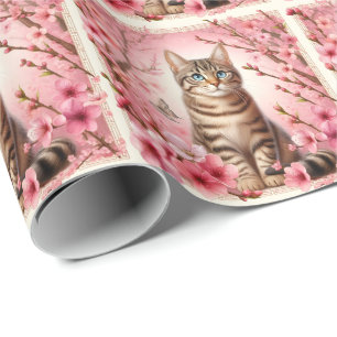 Tabby Cat Japanese Cherry Blossom Blume Kitten Geschenkpapier