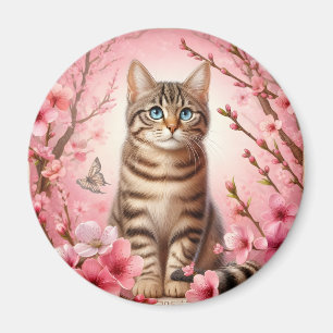 Tabby Cat Japanese Cherry Blossom Blume Kitten Magnet