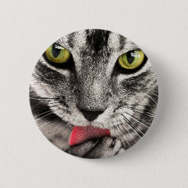 Tabby Cat Licking Paw Button