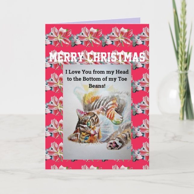 Tabby Cat Liebe You Toboans Art Weihnachtskarte Karte (Vorderseite)