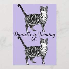 Tabby Cat Lila Art 50. Geburtstagsfeier Einladung