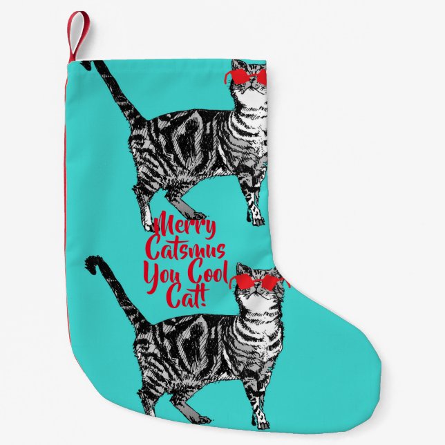Tabby Cat Merry Catsmus Cooler Strumpf Kleiner Weihnachtsstrumpf (Vorderseite)