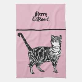 Tabby Cat Merry Catsmus Pink Christmas Cats Geschirrtuch