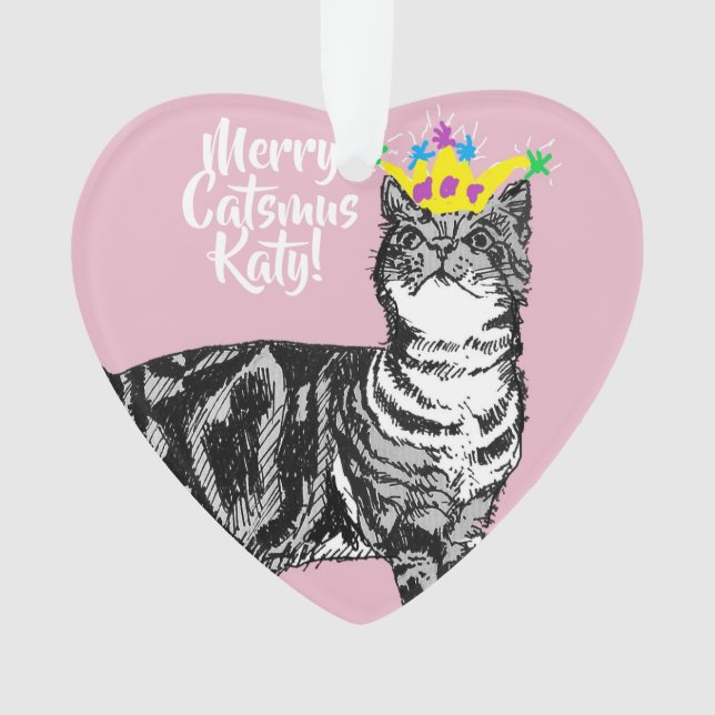 Tabby Cat Merry Catsmus Rosa Weihnachtsdekoration Ornament (Vorderseite)