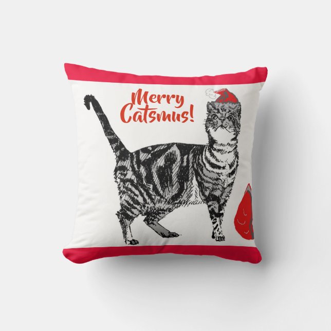 Tabby Cat Merry Christmas Catsmus Cushion Kissen (Vorderseite)