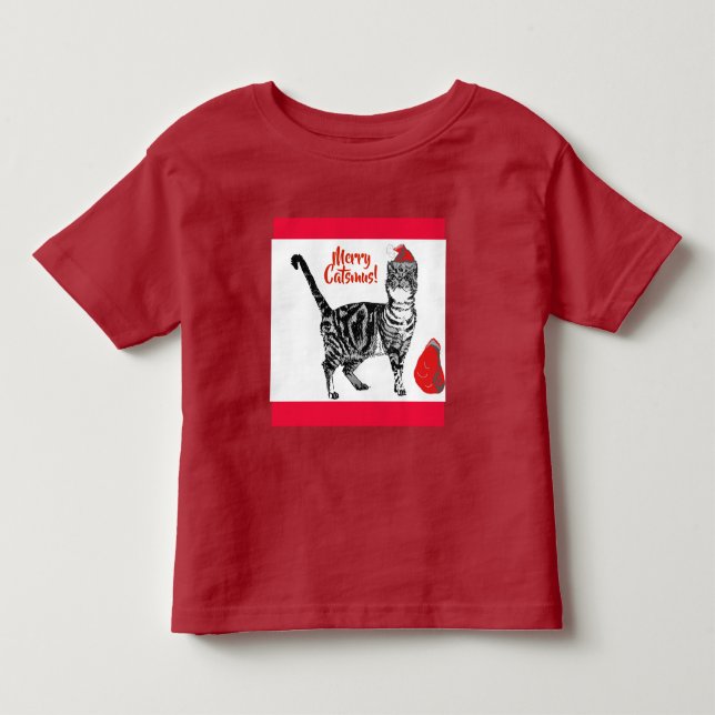 Tabby Cat Merry Christmas Catsmus Red Funny Cats Kleinkind T-shirt (Vorderseite)