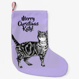 Tabby Cat Merry Christmas Purple lavender Stocking Kleiner Weihnachtsstrumpf