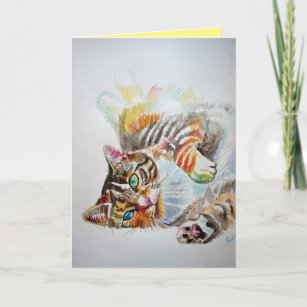 Tabby Cat Niedlich Cats Wasserfarbe Geburtstagskar Karte